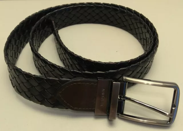 NAUTICA BELT BRAIDED Woven Brown Bonded Leather Men's Size 40/100 Metal ...