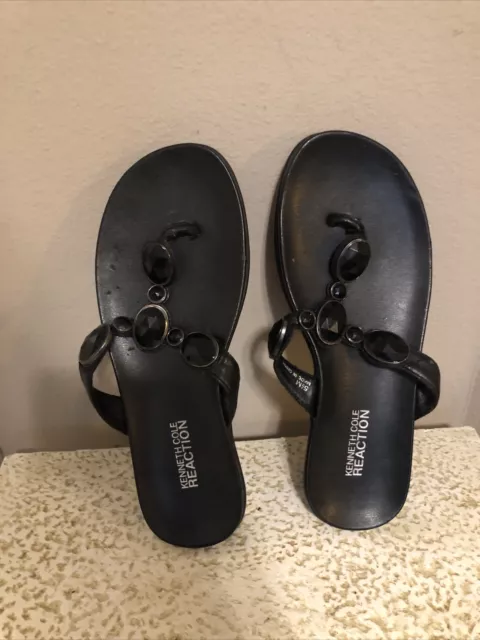 Kenneth Cole Reaction Women's Black Flip Flop Thong Sandal Glam Shine Size 5.5