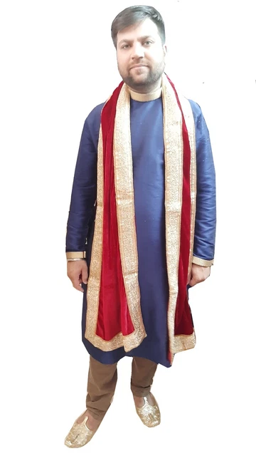 Men Wedding Dupatta Indian Velvet Traditional Groom Handmade Maroon Scarves