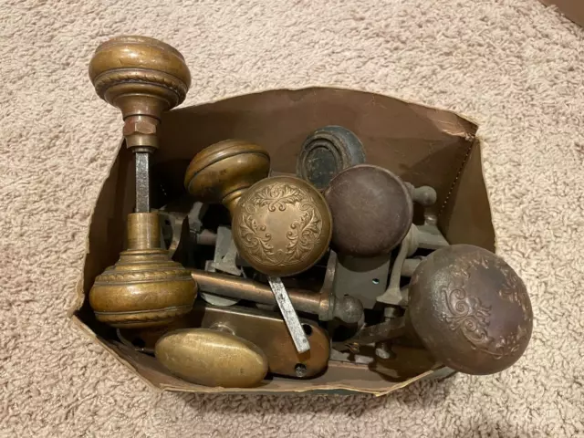 Lot of Ornate Victorian Antique Brass Door Knobs & Parts