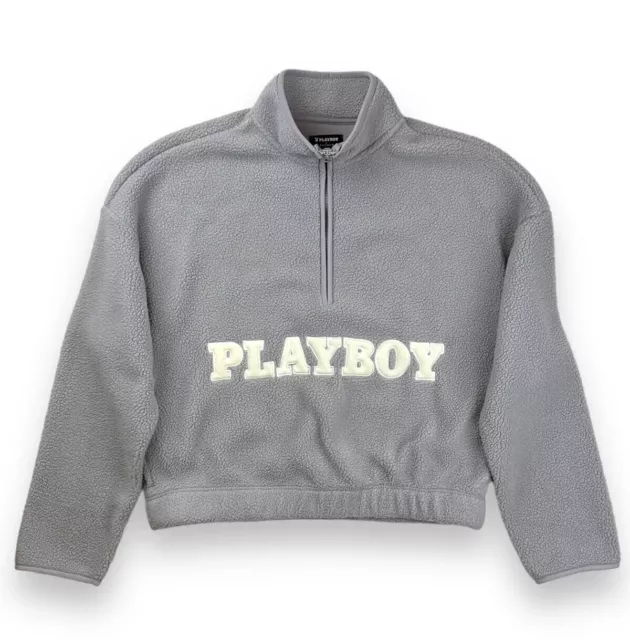 Playboy Pacsun Cropped 1/4 Zip Pullover Fleece Sweatshirt Womens XS • MINT