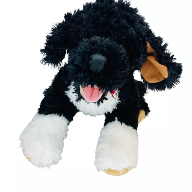 Build-A-Bear Black & White Puppy Portuguese Water Dog Plush Tongue Out Collar