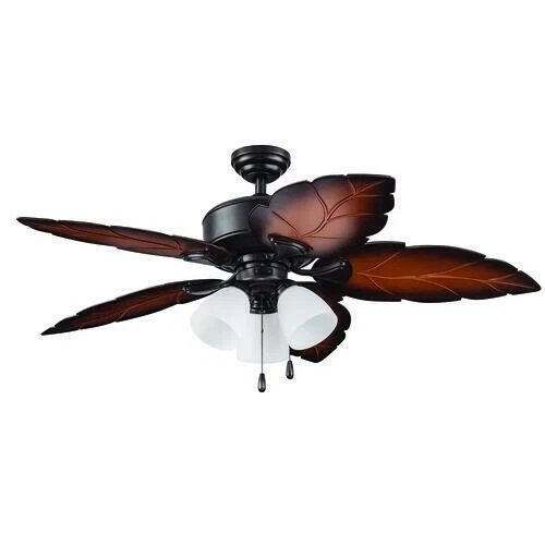 52" Large Tropical Indoor Outdoor Ceiling Fan LED light Bronze Mocha Leaf Blade