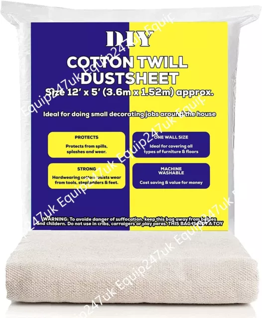 Dust Sheet Cotton Heavy Duty 100% Cotton Twill Diy Professional Painters Large