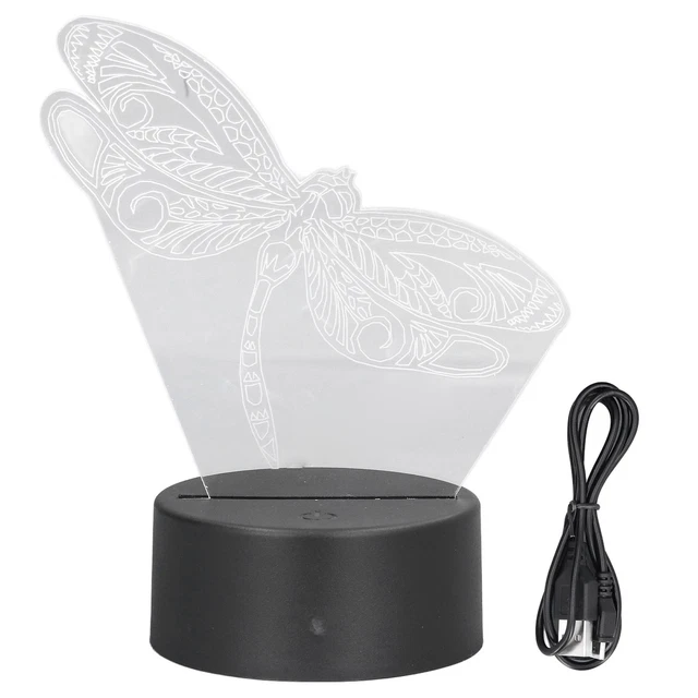 LT Dragonfly Pattern 3D Light 7 Color Changing LED Night Light USB Battery