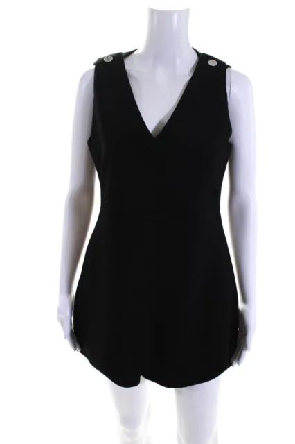 Maje Womens Back Zip Sleeveless V Neck Layered Romper Black Size IT 40