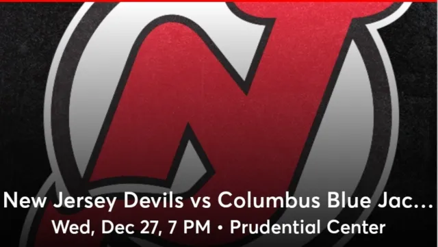 2 Tickets Columbus Blue Jackets @ New Jersey Devils 12/27/23 Sec 132 Row 1