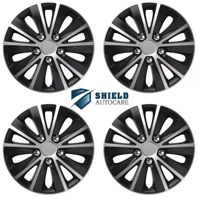 Wheel Trims 15" Hub Caps Rapide NC Plastic Covers Set of 4 Silver Black Fit R15