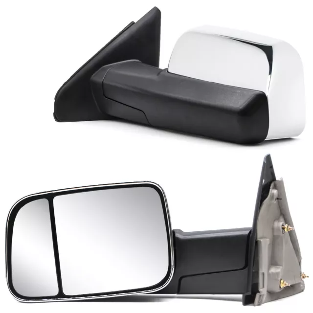 Pair Side View Towing Mirrors For 2008 Dodge Ram 2500 Manual LH RH Chrome Cap