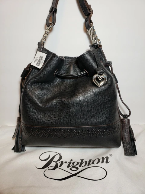 Brighton Interlok Iris Crossbody Shoulderbag Hobo Black W/ Brown Accents Mrp$315