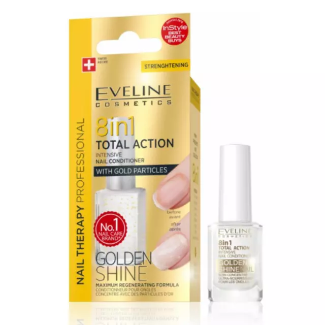 Eveline Nail Therapy 8 in 1 azione totale con particelle d'oro condizione unghie...