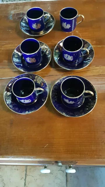 Service A Cafe 6 Tasses A Cafe Porcelaine Limoges  Bleu De Sevres