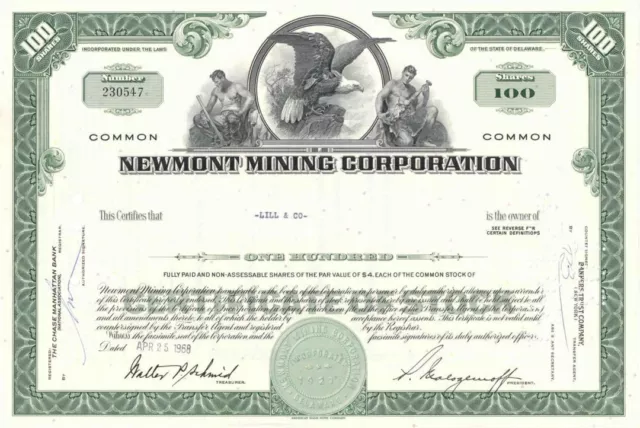 Newmont Mining Corporation - dated 1960's Colorado Mining Stock Certificate - Gr