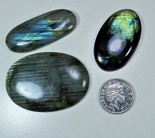 3 pièces. Lot Naturel Golden Flash Labradorite Ovale Cabochon Gemstone B-172