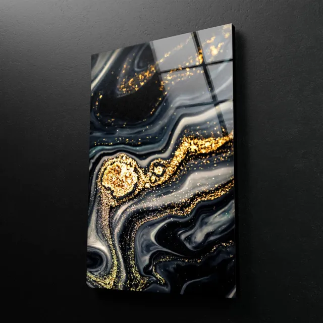 Black Gold Abstract Tempered Glass Printing Wall Art Australian Made Quality