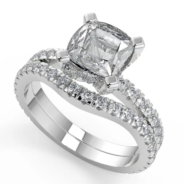 1.75 Ct Princess Cut Micro French Pave Diamond Engagement Ring VVS1 D Treated