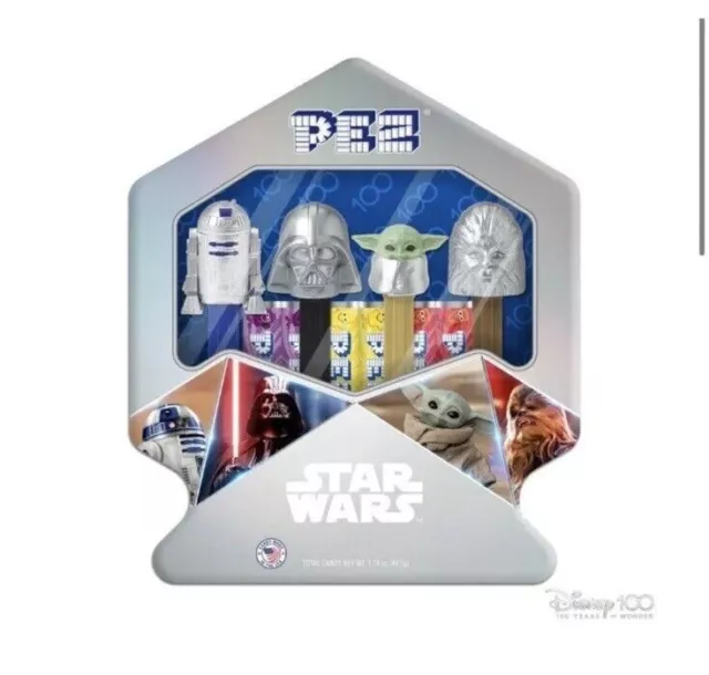 Set of 4 STAR WARS Platinum PEZ Dispensers in 100 Year Anniversary Gift Tin