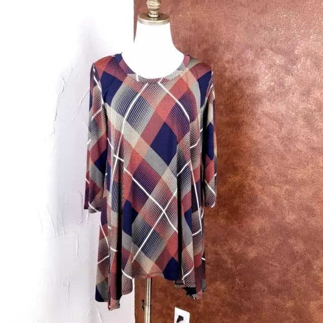 NWT HoneyMe Tunic Top Womens Size M Brown Black Geometric Lines Asymmetrical Hem