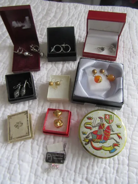 JOB LOT OF 8 pairs VINTAGE earrings and 9 small jewellery boxes
