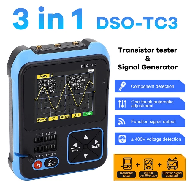 3 in 1 FNIRSI DSO-TC3 Digital Oscilloscope Transistor Tester Signal Generator CN