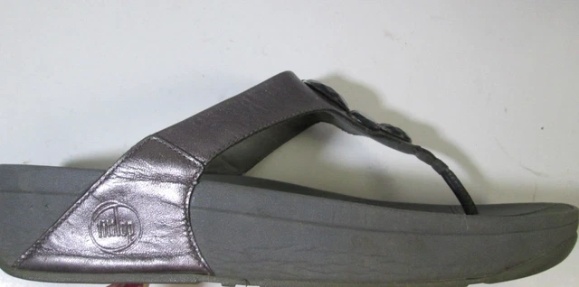 FitFlop Lunetta  sz 10 Pewter Leather Flip Flop Sandal  Bling Accent Stones 3