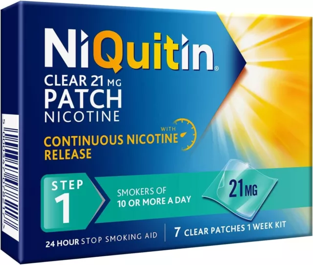 NiQuitin 21 mg Nicotine Patch  Step 1 - Stop Smoking Aid Therapy 7 Clear Patches