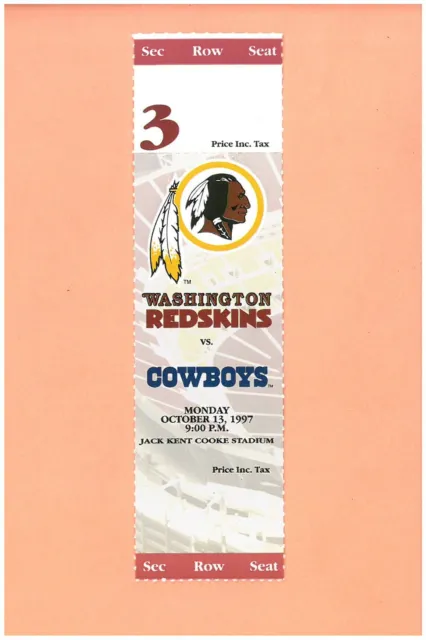 Dallas Cowboys at Washington Redskins 10-13-1997 NFL ticket Topps Emmitt Smith B