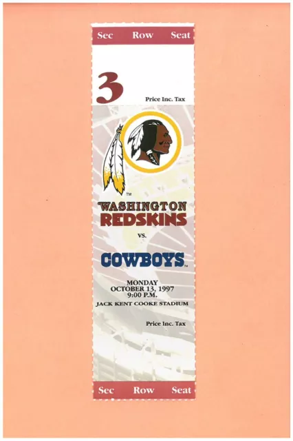 Dallas Cowboys at Washington Redskins 10-13-1997 NFL ticket Topps Emmitt Smith B