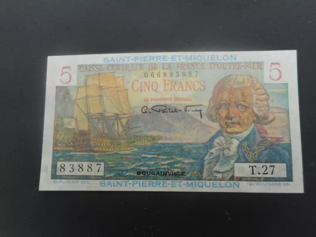 BILLET DE 5 francs saint pierre et miquelon ETAT SPLENDIDE