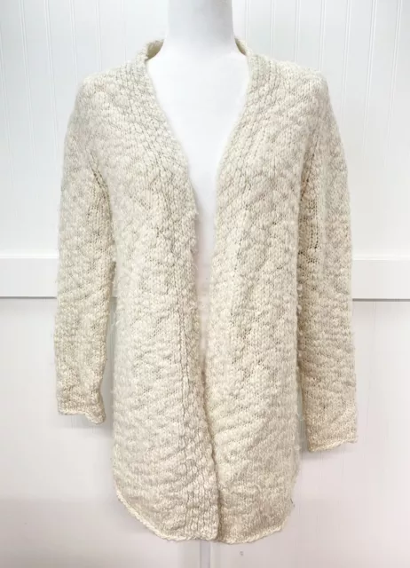 J Jill Cardigan Sz Small Beige Wool/Alpaca Blend Open Front Chunky Knit Sweater