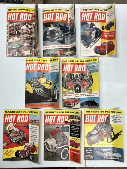 Vintage Lot (8) 1958 Hot Rod Magazine Rat Rods Bonneville Chevy Ford Vw Rare!