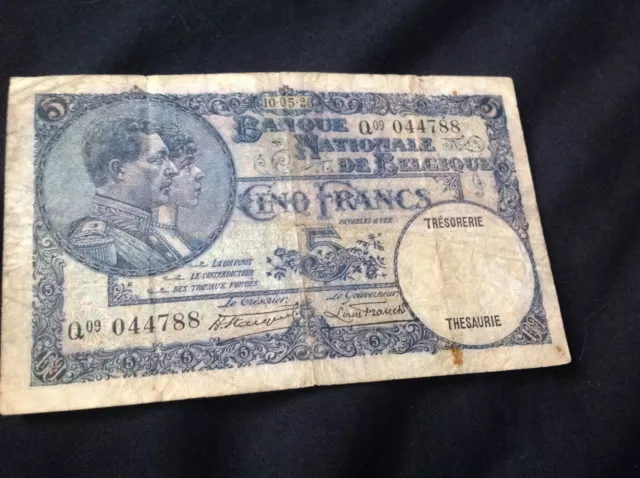 5 Belgium Francs banknote dated 1928