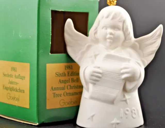 GOEBEL Annual Angel Bell 1981 Christmas Ornament White with Music Sheet MIB 2