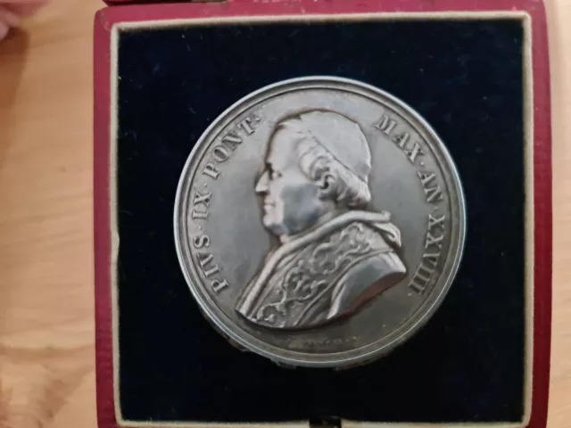 Medaglia Papale d'Argento - Papa Pio IX - Dettaglio Eccellente - in scatola