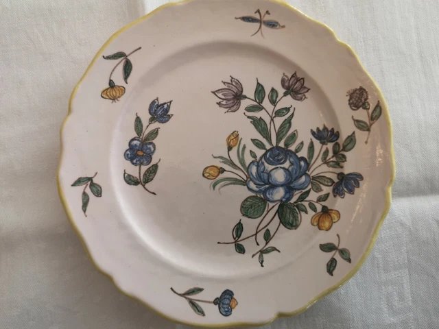 Lot De 6 Petites Assiettes En Céramique Du Sud Décors Fleurs Bleues/Jaunes