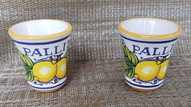 2 Pallini Limoncello Deruta Italy Italian Ceramic Pottery Shot Glasses