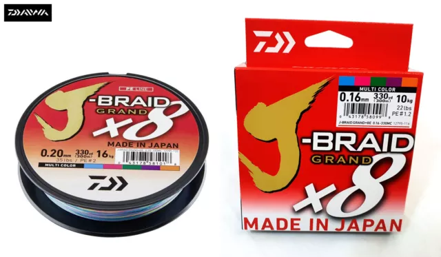 New Daiwa J-Braid Grand X8 Fishing Line Multi Colour 150m / 300m - All Sizes