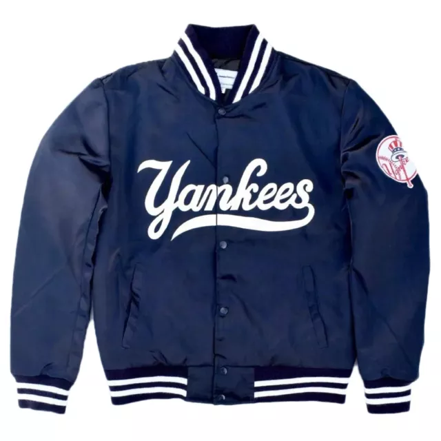 New York Yan-kees Vintage 90s Athletic Jacket Blue Satin Bomber Varsity Jacket