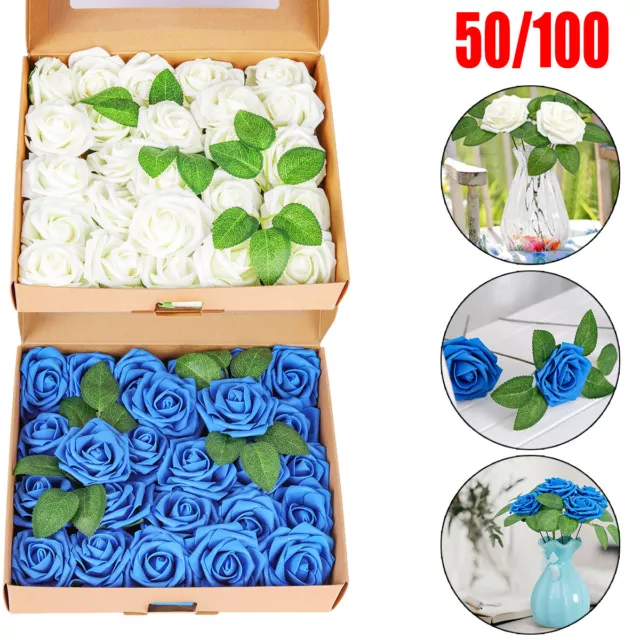 50/100X Künstliche Rosen Blumenstrauß Kunstblumen Floristik Hochzeit Party Deko