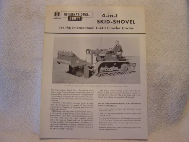 INTERNATIONAL IH DROTT 4/1 SKID-SHOVEL for T-340 c 1966 Sales Brochure CR-1507-I