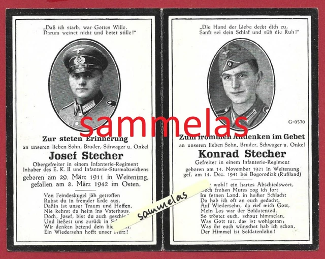 WK2 Doppel Sterbebild 2 Brüder aus Weitenung Bühl 1941 Bogorodizk & 1942 im 3663