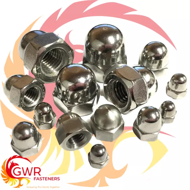 No10 1/4" 5/16" 3/8" 1/2" 5/8" 3/4" UNC & UNF DOME NUTS A2 STAINLESS STEEL ACORN