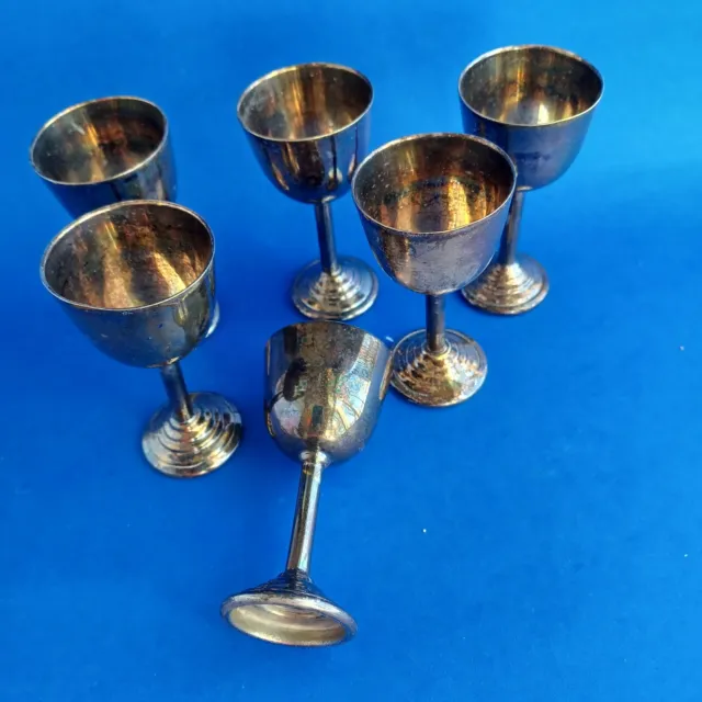 6 Vintage Silver Plate Small Goblets Cups Cordials Chalice Wine Communion