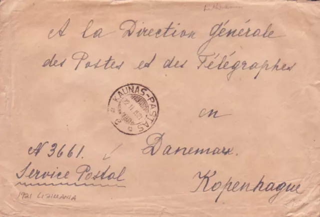 Lithuania 1921 Cover To Denmark