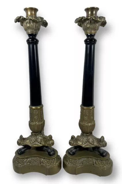 19th Century Candlesticks Set of 2 Napoleon III Bronze Brass Claw Feet 16" Tall