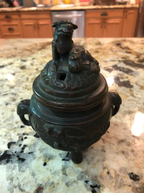 Chinese Bronze Foo Fu Dog Incense Burner