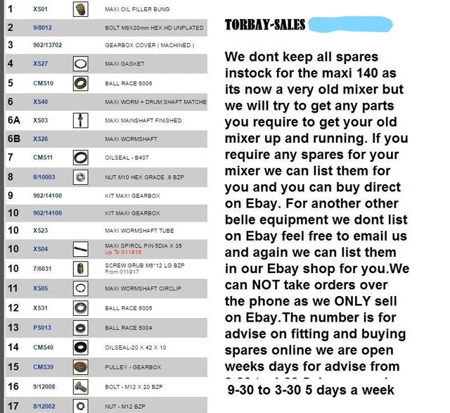 SPARES BELLE CEMENT Concrete Mixer Gearbox Gear Box Maxi 140