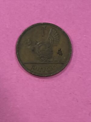 1952 Irish One Penny Coin Old Ireland 1d Hen And Chicks