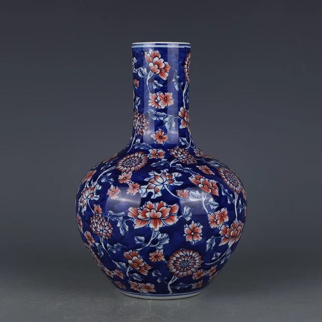 Beautiful China Freehand Sketching Qing Underglaze Red Porcelain Flowers Vase