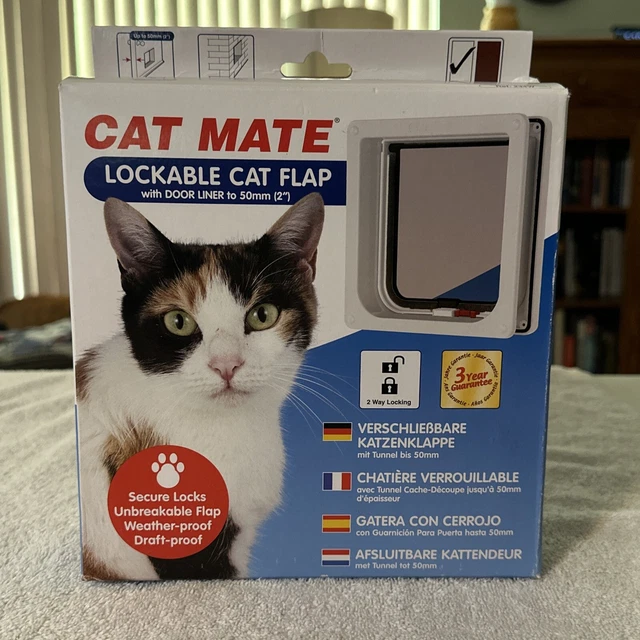 Solapa bloqueable para gato Cat Mate blanca 234W 2 vías bloqueo atenuaciones 6-1/2"" x 6-7/8"" nueva